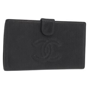 Chanel Long Wallet Caviar Skin Black Gold CC